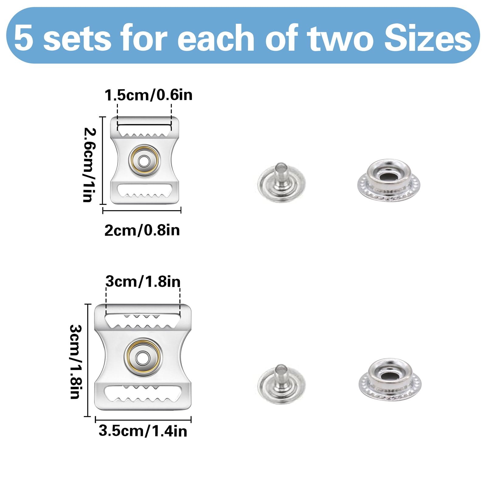 10 Sets Stainless Steel Sports Helmets Buckle Includes 5 Sets 26 x 20 mm Buckle and 5 Sets 28 x 34 mm Buckle Sports Helmet Chin Strap Adapter Helmet Repair Kit for Football Baseball Hockey Sports