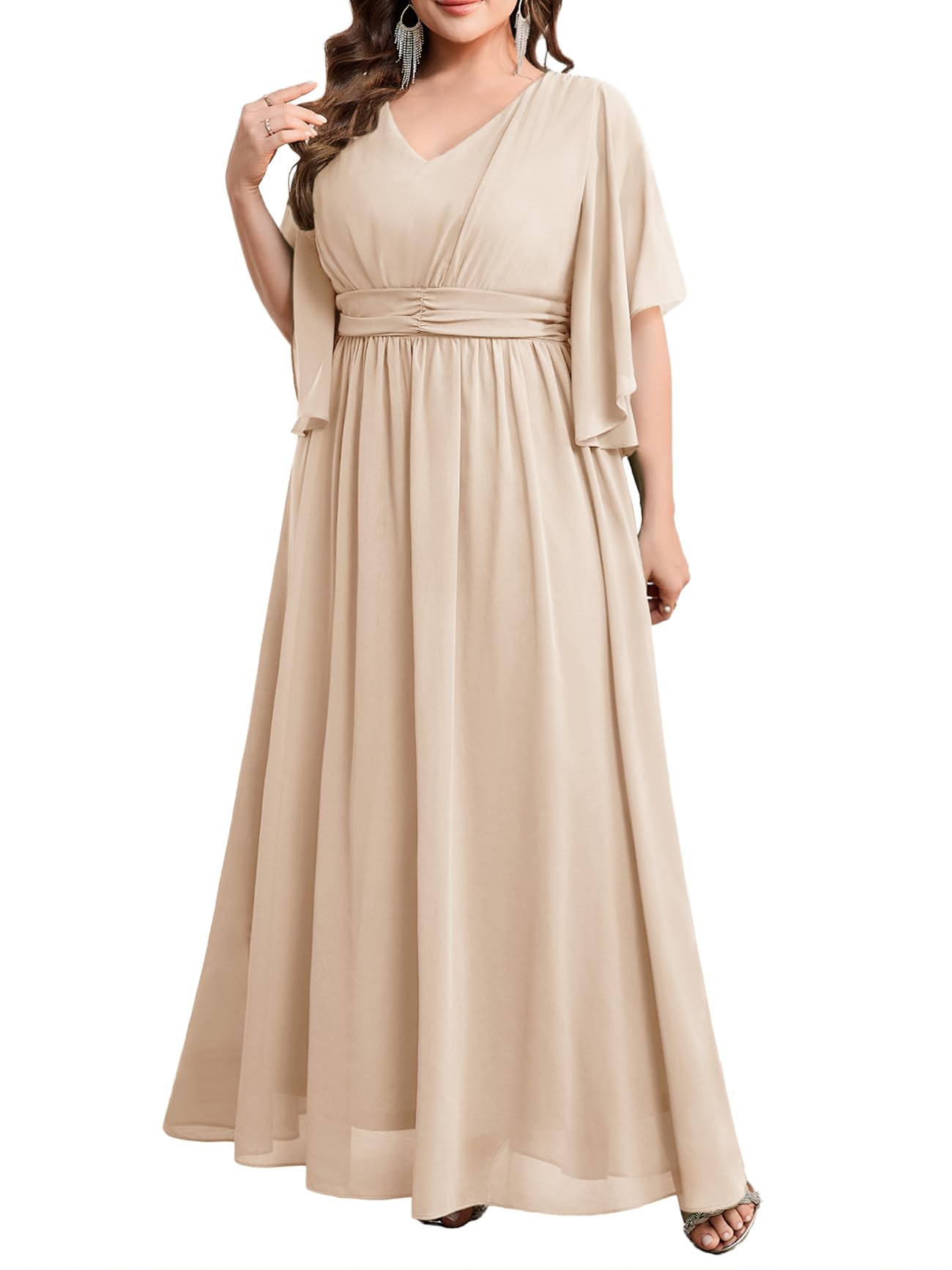 Plus Size Elegant Formal Chiffon Dress A Line Maxi Bridesmaid Mother of The Bride Gala Evening Wedding Guest Prom Gown