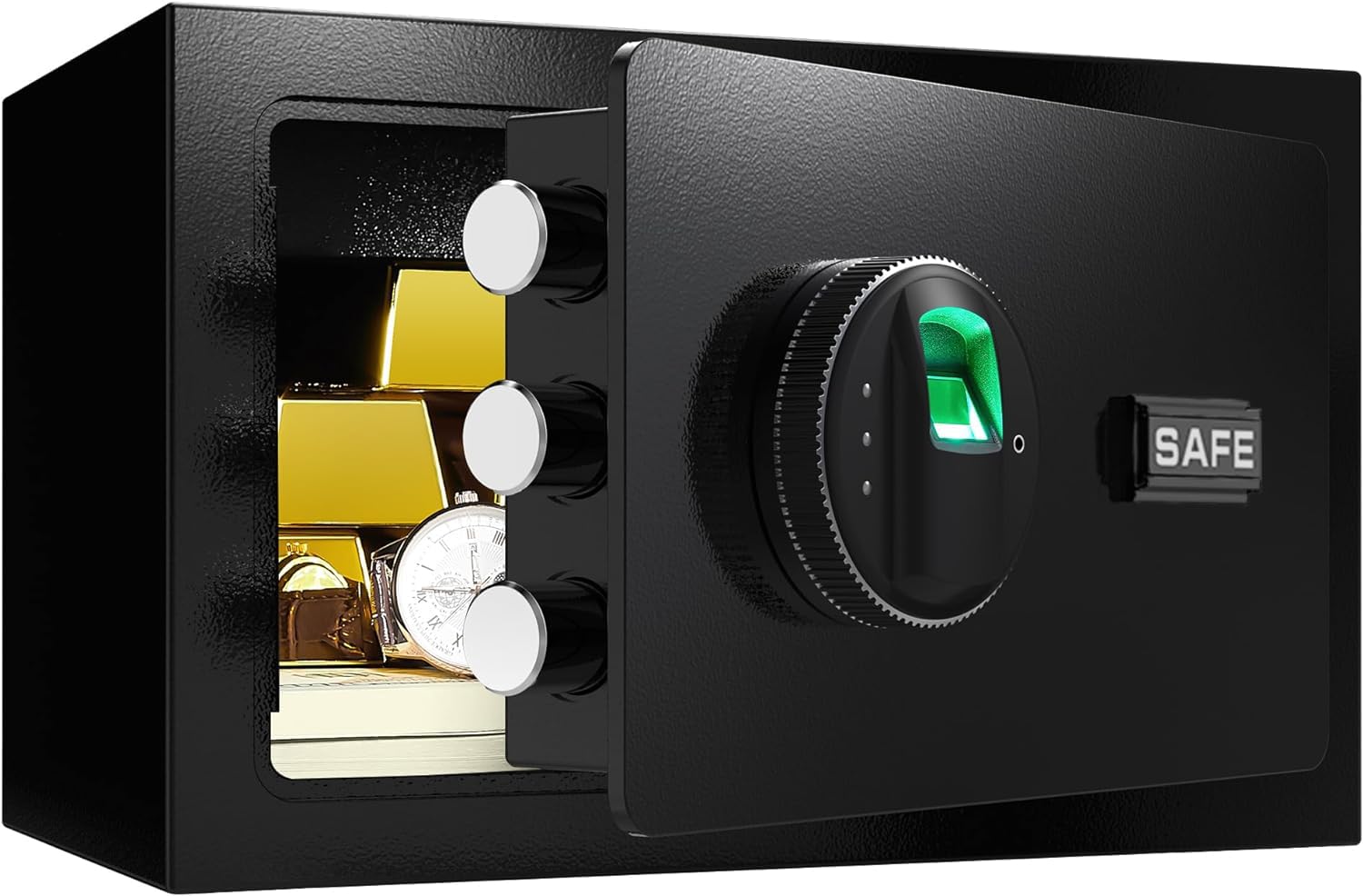 Moonmen Steel Security Safe and Lock Box with Electronic Keypad, with Spare Key- Secure Cash, Jewelry, ID Documents For Home Office Shop Business (Fingerprint Lock, 25 * 25 * 35cm)