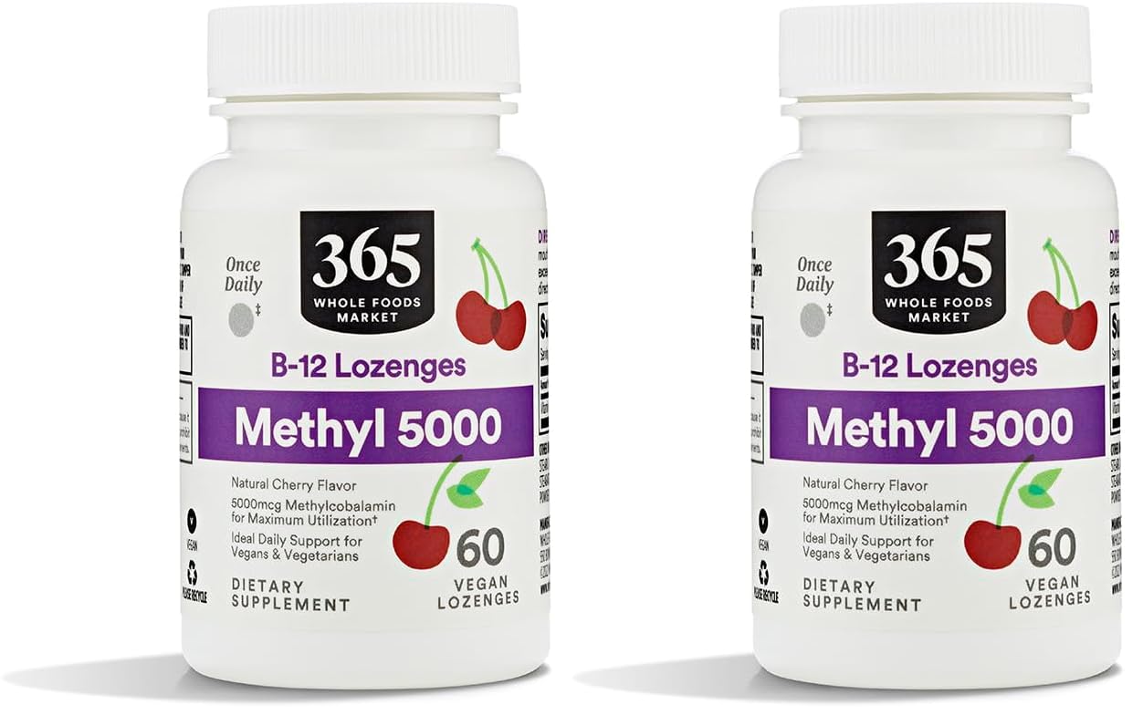Whole Foods Market, Methyl B-12 5000Mcg Cherry, 60 Lozenges (Pack of 2) 60 Count (Pack of 2)