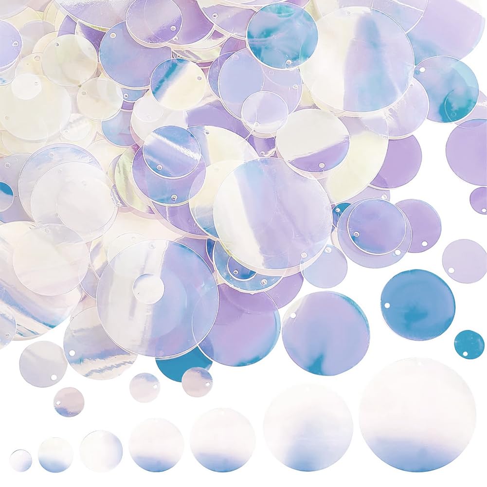 PH PandaHall 340pcs Loose Sequins, 7 Sizes Flat Round Sequins Rainbow Glitter Sequin Iridescent Spangles Paillettes Embroidery Craft Sequin for Wedding Sewing Jewellery Making 10/16/19/25/29/40/52mm
