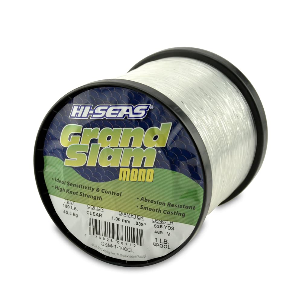 Hi-Seas Grand Slam Monofilament Line, 100 lb / 45.3 kg Test, .039 in / 1.00 mm Dia, Clear, 535 yd / 489 m