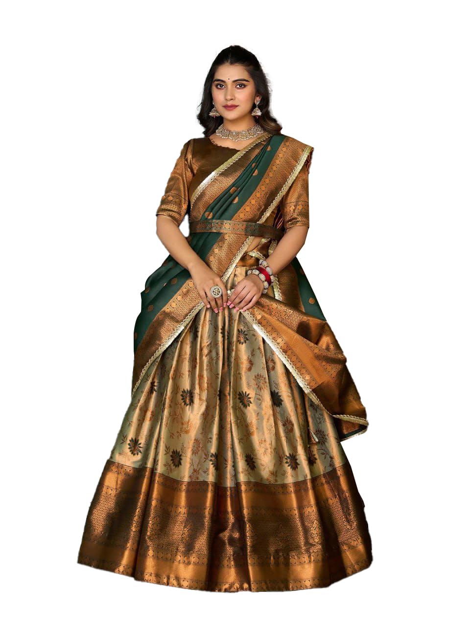 ziton Women's KanjiVaram Silk Pure Zari Weaving Lehenga Choli Beautiful Design with Dupatta Blouse (Unstitched)-picture-28