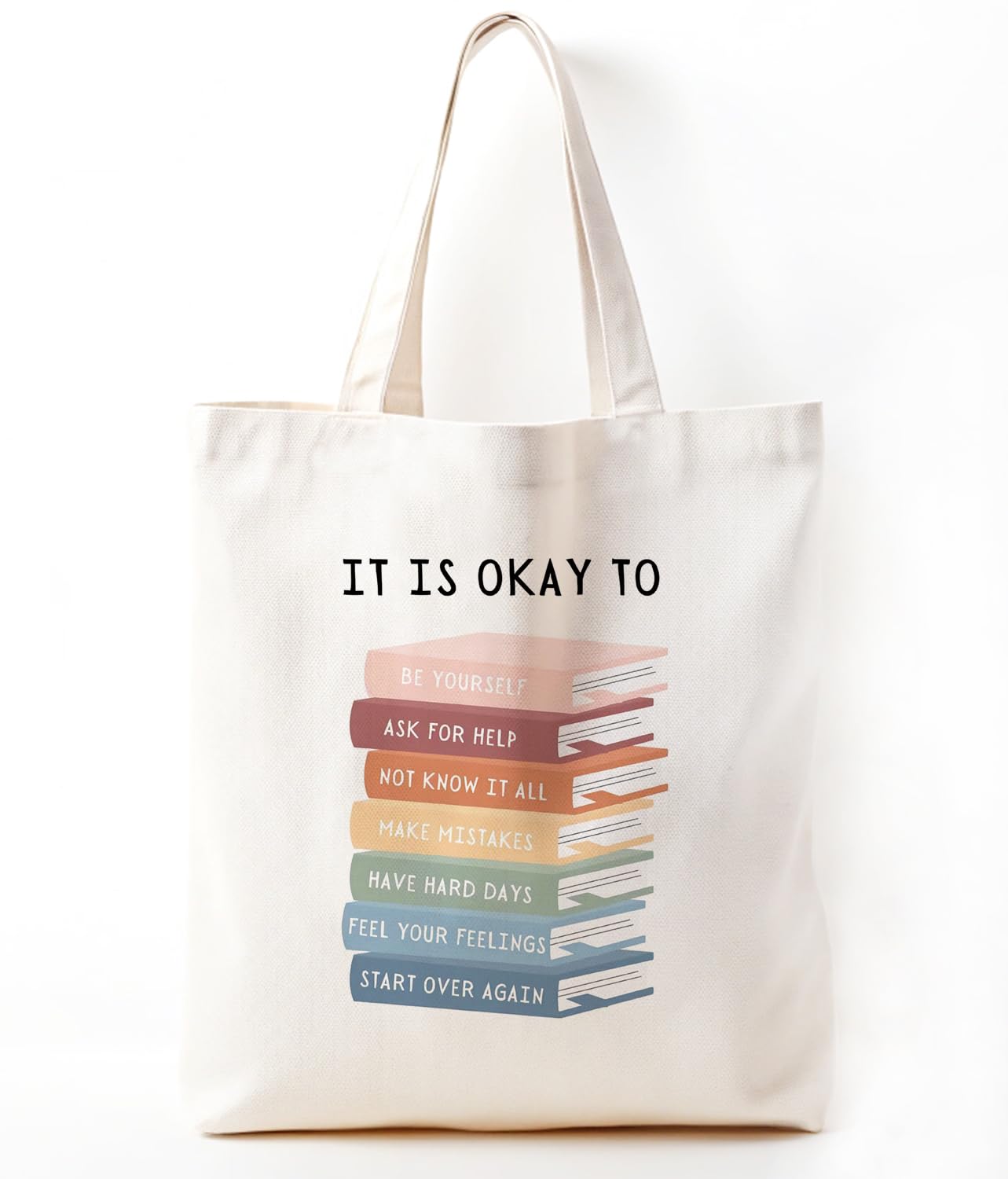 Zeghk Book Tote Bag for Women, Book accessories, Book Lovers Gifts, It is OK to Therapist Gift, Mental Health Therapist Gifts, Reusable Grocery Bags