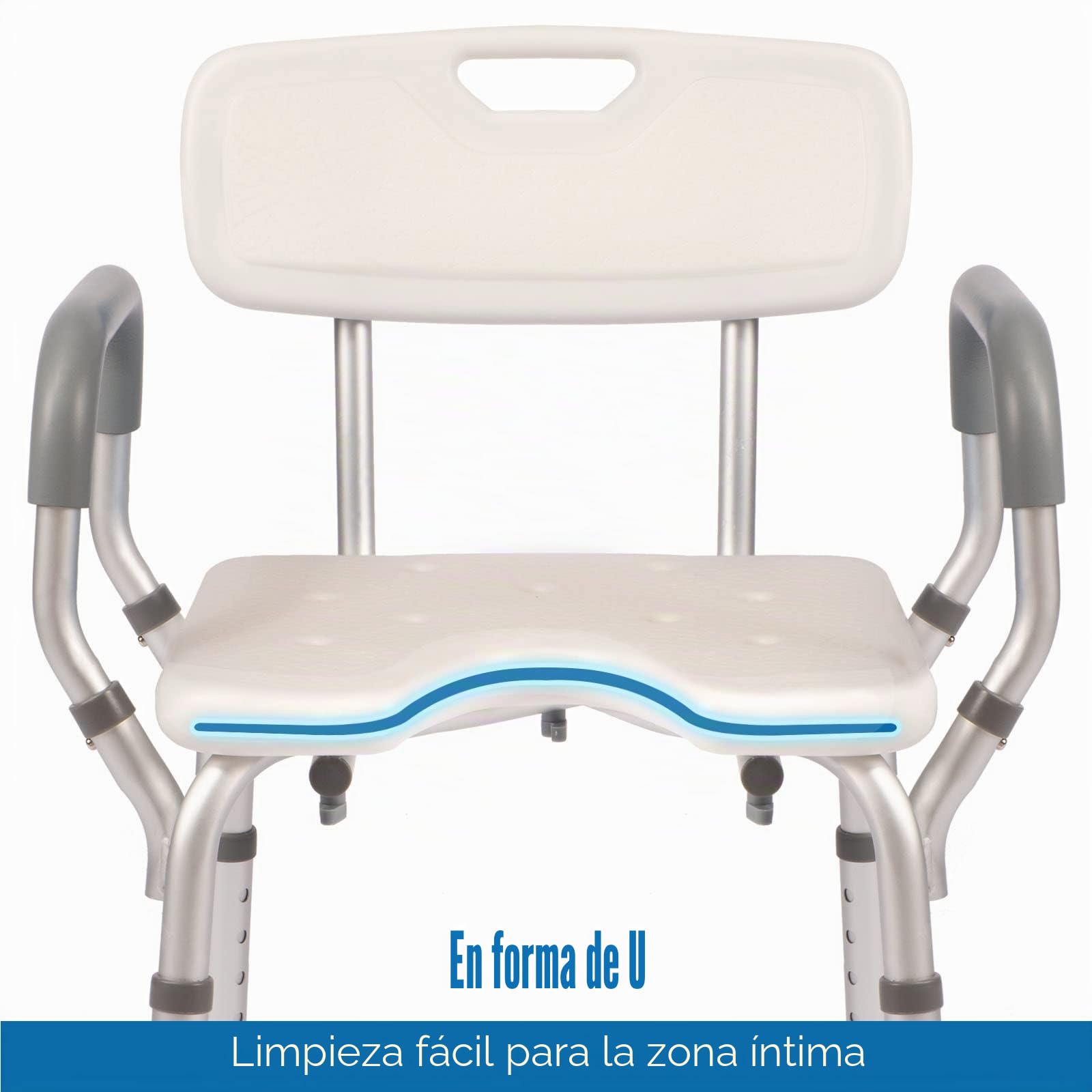EasyVibe Silla de Ducha para Personas Mayores Con Reposabrazos y Respaldo - Asiento de Baño Sin Herramientas, Altura Ajustable, Capacidad