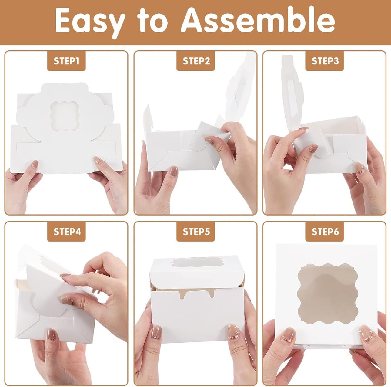 YankMooM 15PCS Cake Boxes with Window,4X4X2.5inch White Bakery Boxes with Display Cookie Packing Boxes for Cakes,Strawberries,Donuts,Muffins,Macaroon - Image 4