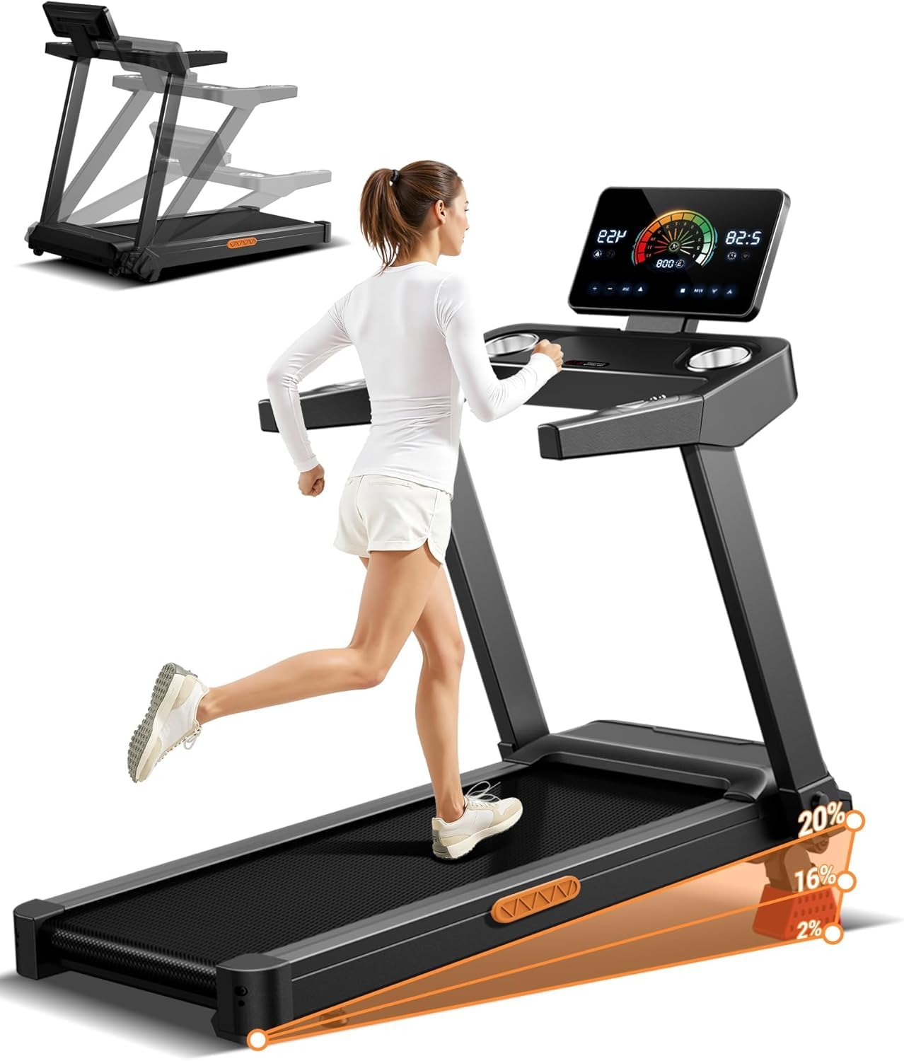 LONTEK Foldable Treadmills for Home with 20% Incline
