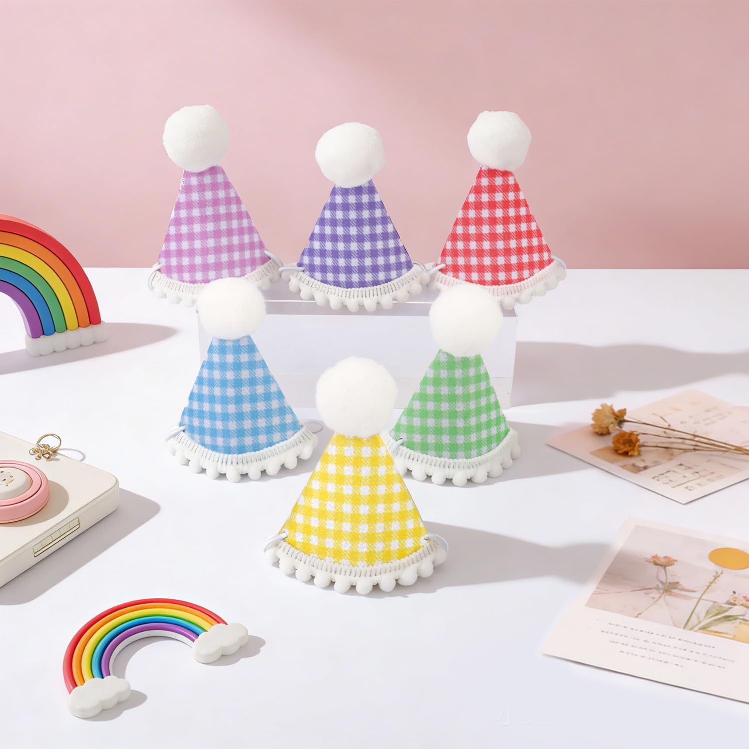 Atoden Mini Party Hats for Stuffed Animals Small Hat for Cat Dog Dolls Puppy Kitten Rabbit Pet Birthday Decorations