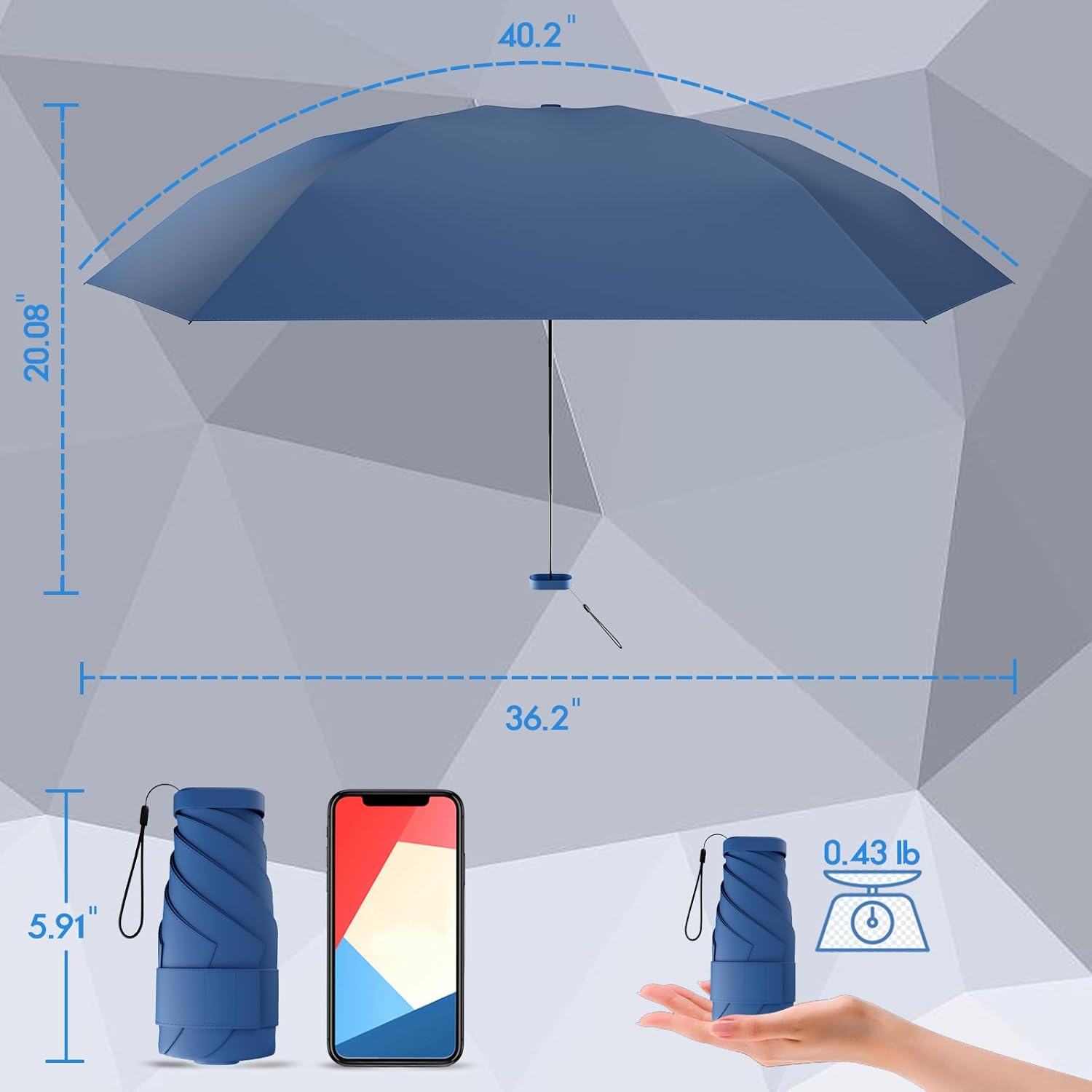 Windproof Mini Travel Folding Umbrella - UPF 50+ Sun & Rain Protection, Small Compact Lightweight Design Fits in Pocket or Bag, Eco-Friendly Fabric Wallet Umbrella for Commuter, Men Women Boys Girls