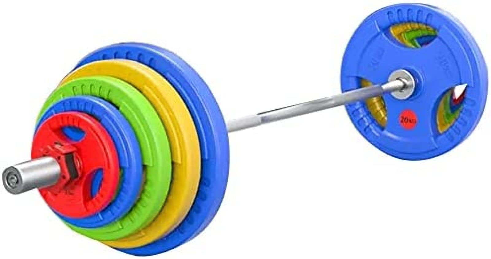 Zestaw ciężarków ze sztangą 150 KG Zestaw sztangi olimpijskiej z gumy żeliwnej, zawierający sztangę olimpijską 220 cm i talerz do obciążania, z antypoślizgowymi klamrami, sprzęt do treningu