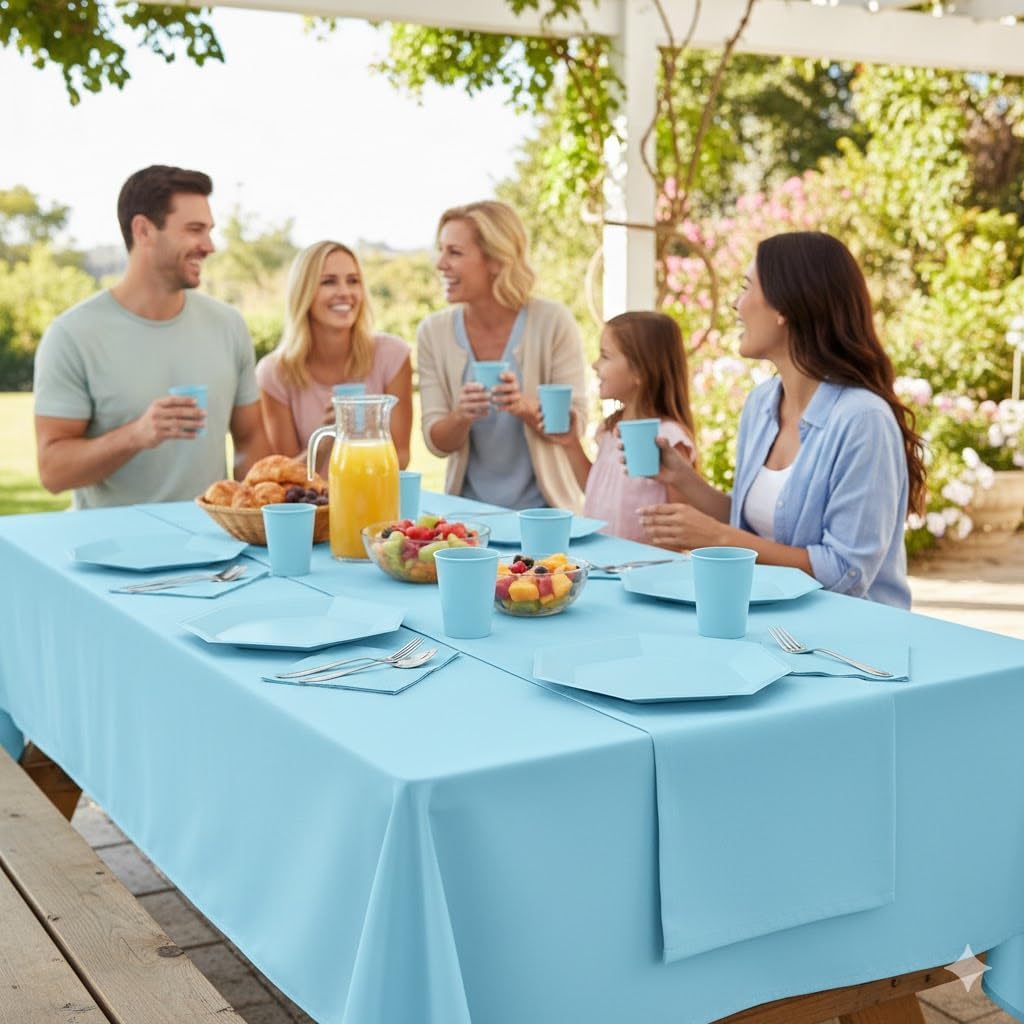 Serves 25 Light Blue Party Pack – Hexagon Dinner & Dessert Plates, 9 oz Cups, 3-Ply Napkins & 2 Table Covers – Disposable Tableware for Baby Showers, Birthdays, Office Parties & Festivals image 5