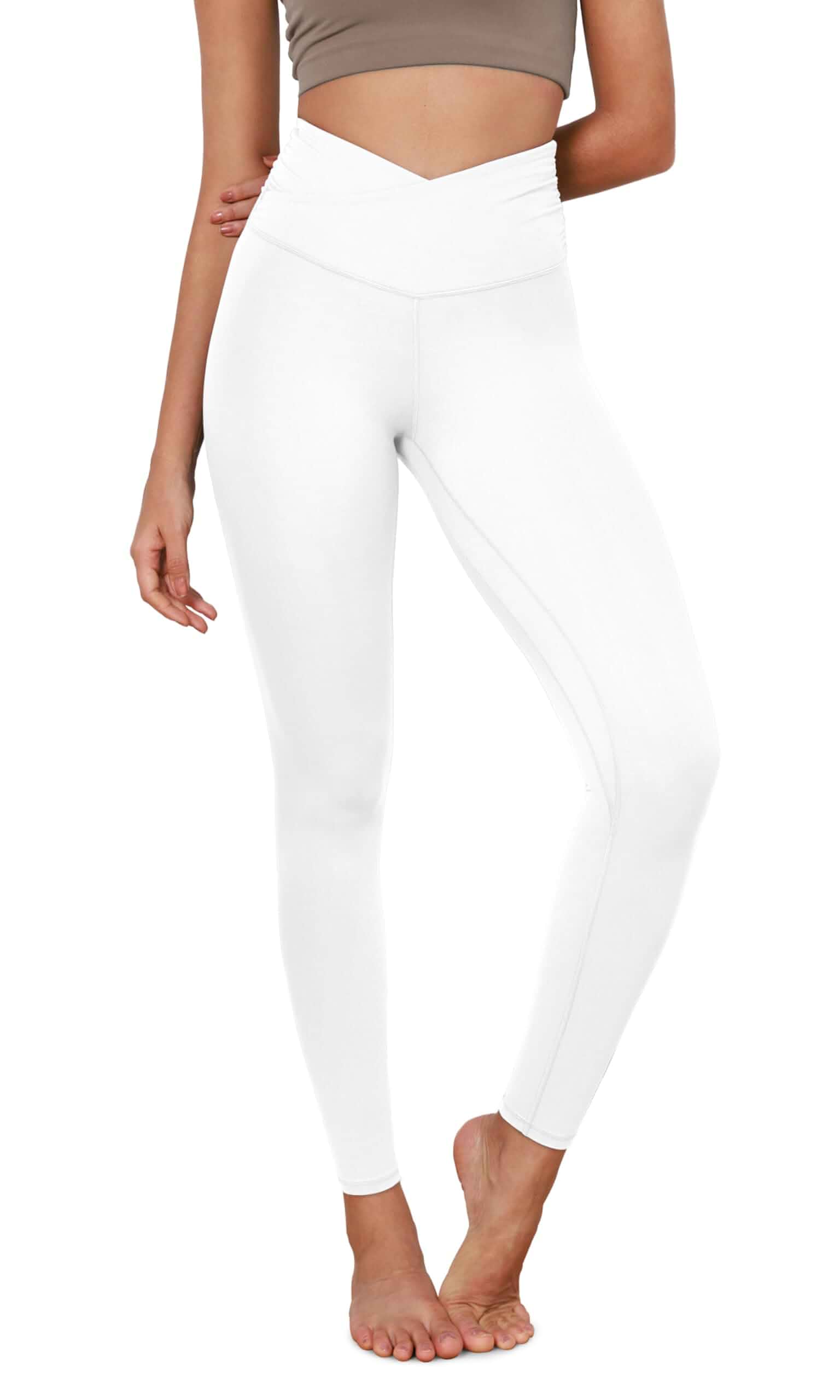 ODODOS Women's Cross Waist Yoga Leggings with Inner Pocket, 23"/25"/28" Gathered Crossover Workout Yoga Pants Leggings