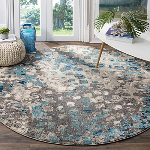 Safavieh Monaco Collection MNC225E Modern Boho Abstract Watercolor Area Rug, 3' Round, Grey/Light