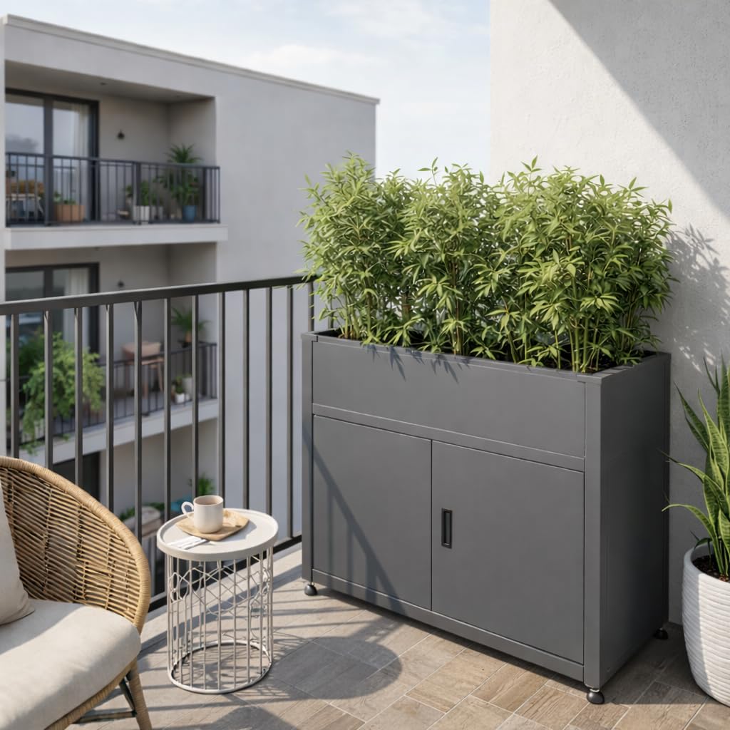 Armoire de Jardin 100cm avec Jardinière Intégrée, Gris Anthracite | Acier Galvanisé, Rangement Extérieur