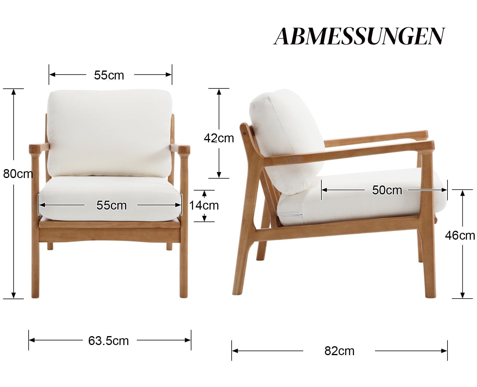 chairus Leinen Ohrensessel für Wohnzimmer Polsterstuhl Loungesessel Lehnsessel mit Massivholzrahmen Relaxsessel für Wohnzimmer (Beige)
