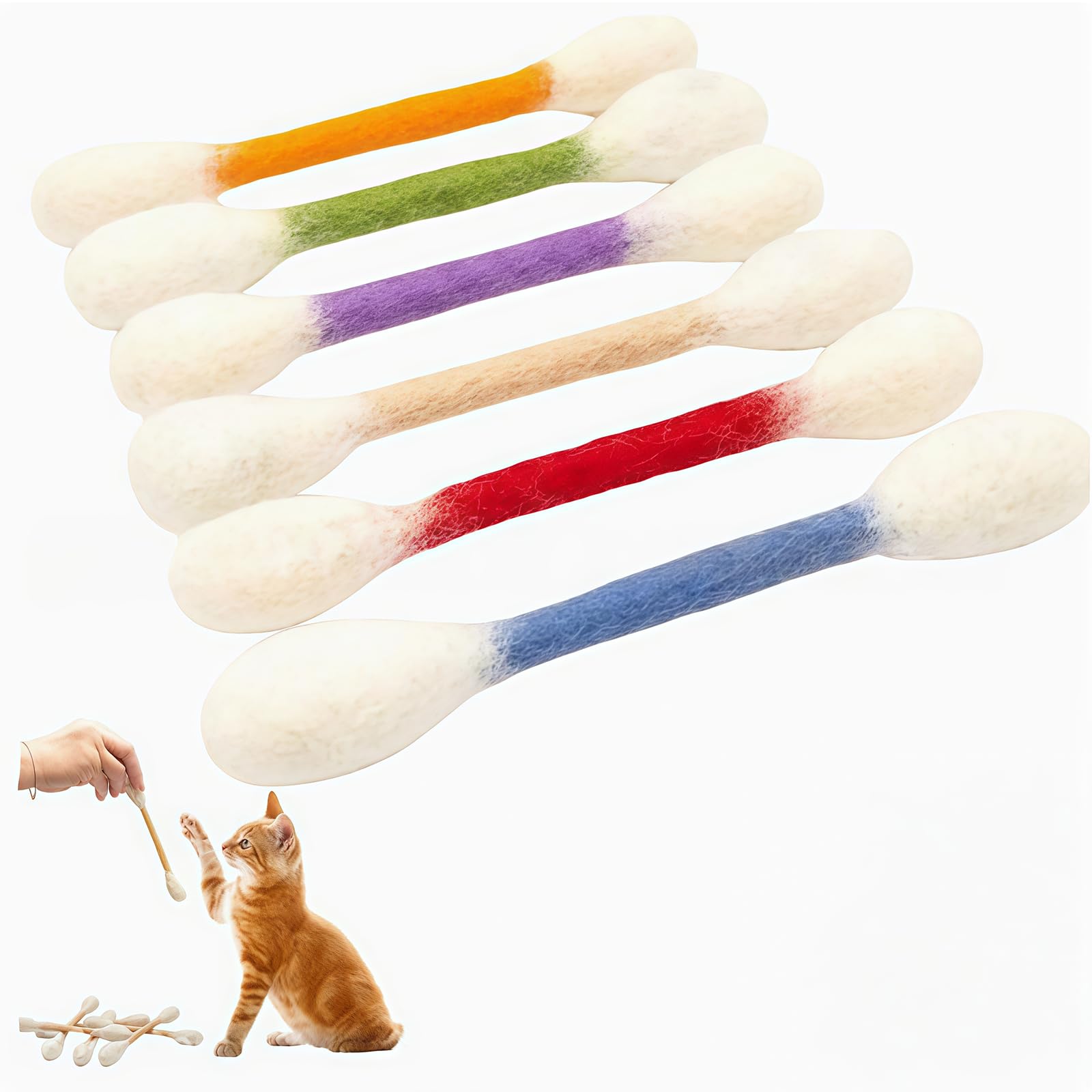 Domefahaso 6 Pack Catnip Cat Toys, Cotton Swab Shaped Wool Felt Cat Toys, Interactive Chew Kick Toys for Indoor Cats, Multicolor