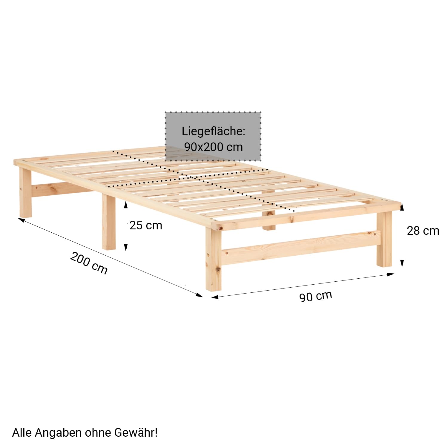 Homestyle4u Holzbett 90x200 mit Matratze & Lattenrost – Kiefer | Massivholz Einzelbett im Palettenbett-Stil – naturbelassen, inkl. Komfortschaummatratze (H2), allergiker-freundlich