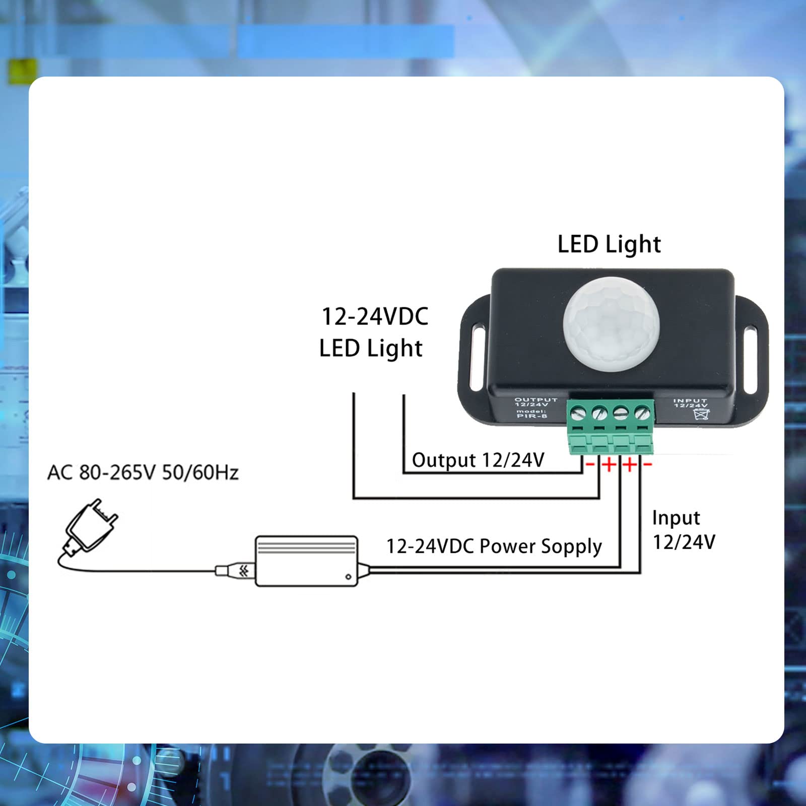 Sensor de movimiento PIR de 12 V 24 V, 8 unidades, sensor de movimiento LED, interruptor de luz, detector de movimiento infrarrojo, controlador de interruptor de luz para tiras de luces LED flexibles