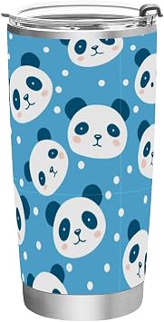 20 Oz Stainless Steel Vacuum Insulated Tumbler Panda Cute Face Coffee Cup with Lids and Straw Double Wall Water Travel Mug for Hot and Cold Drinks for Home Office