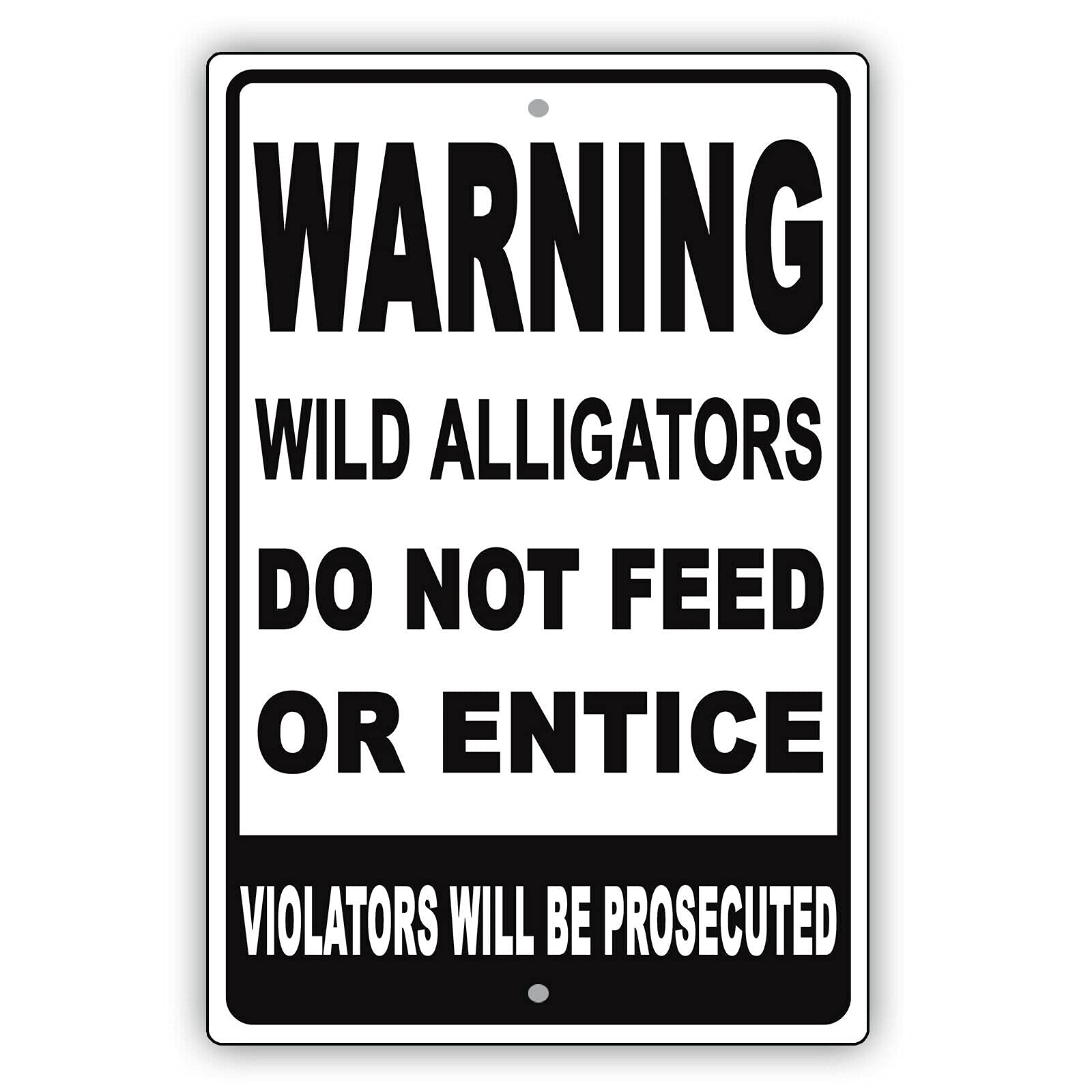 Wildlife Caution Metal Tin Sign, Wild Alligators Present Do Not Feed Or Provoke Pond Yard Wall Decor, 12x8 Inches Aluminum