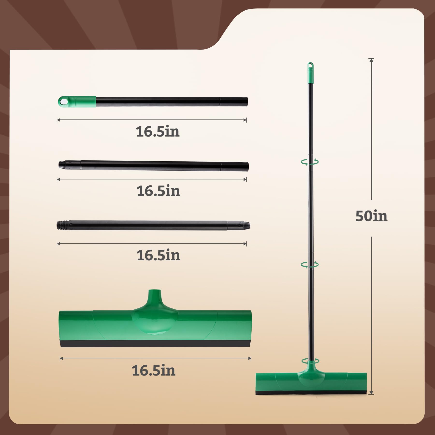 aphrophina Clean Every Surface with Adjustable Silicone Broom Squeegee, Pet Hair Remover for Floors, Windows, and More, Green