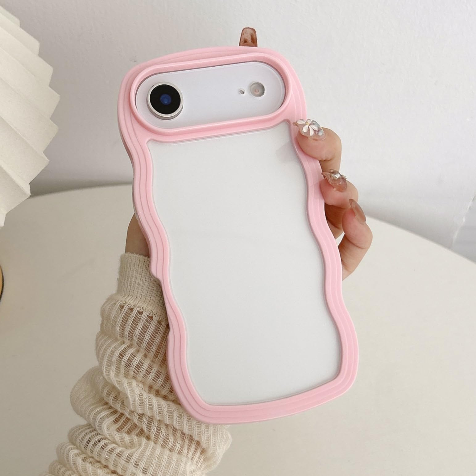 QLTYPRI Compatible with iPhone 16 Case, Cute Curly Wave Frame Clear Case for Girls Women, Transparent Soft Silicone TPU Bumper Shockproof Protective Cover for iPhone 16 - Pink — view 54