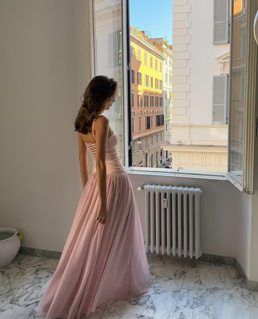 Ouyisha Corset Bridesmaid Dresses Chiffon Prom Dress A Line Formal Modest Wedding Guest Dress 2026