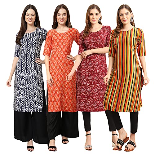 Image of Pinkmint Women's Crepe Digital Print Straight Kurta [Pack of 4]
