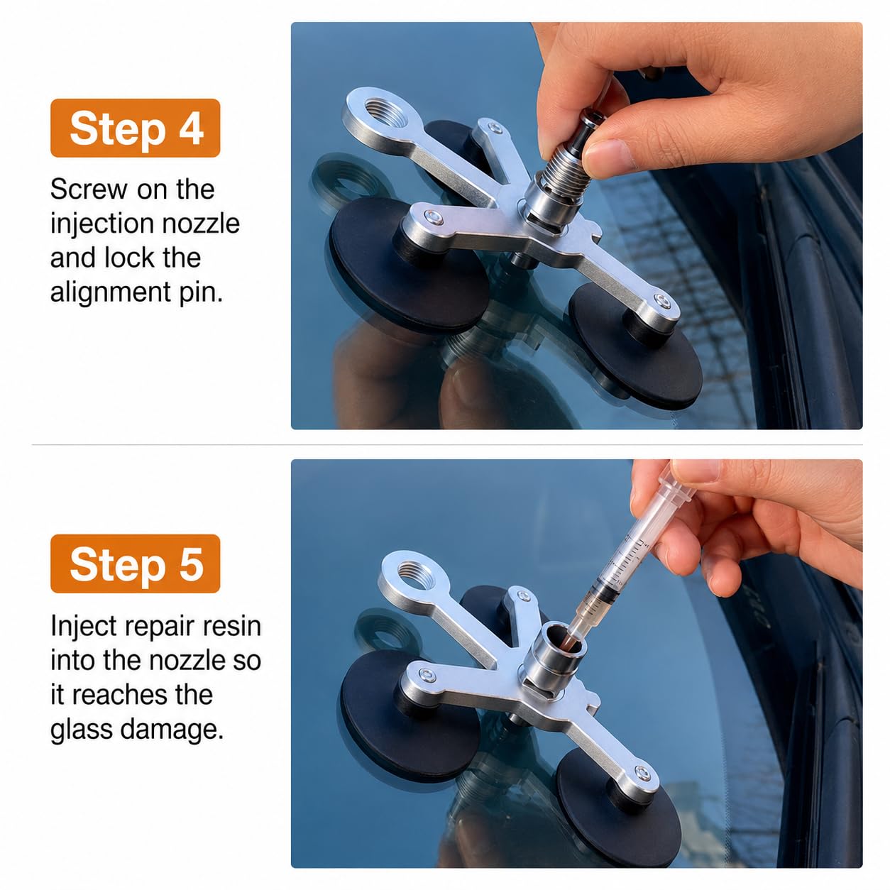 Kit de reparación de parabrisas con bomba de inyección de acero inoxidable, herramienta de reparación automática de grietas de vidrio para varias aplicaciones, fácil de usar y duradero