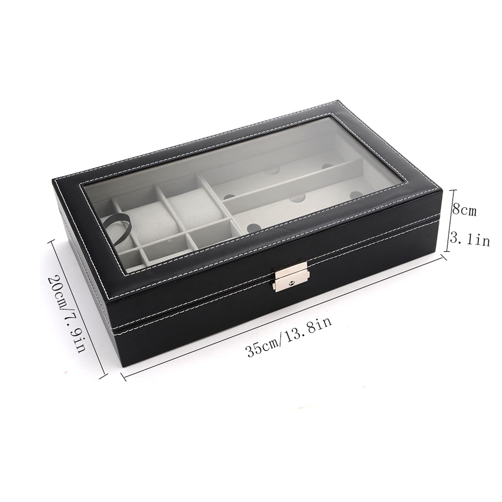 Brillenhalte Leder-Schmuckschatulle for 6 Uhren und 3-teilige Brillenaufbewahrung und Multi-Sonnenbrillen-Brillen-Vitrine for Damen und Herren Brillenständer (Color : Schwarz)