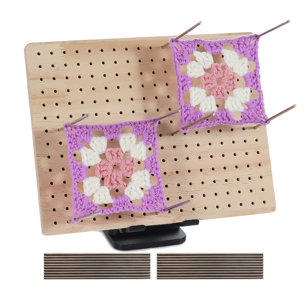 Photo 1 of [MISSING RODS] 9.8 x7.7 inches Crochet Blocking Board with Pegs, Wooden Blocking Boards for Granny Square Projects, 20 Pcs Stainless Steel Rods