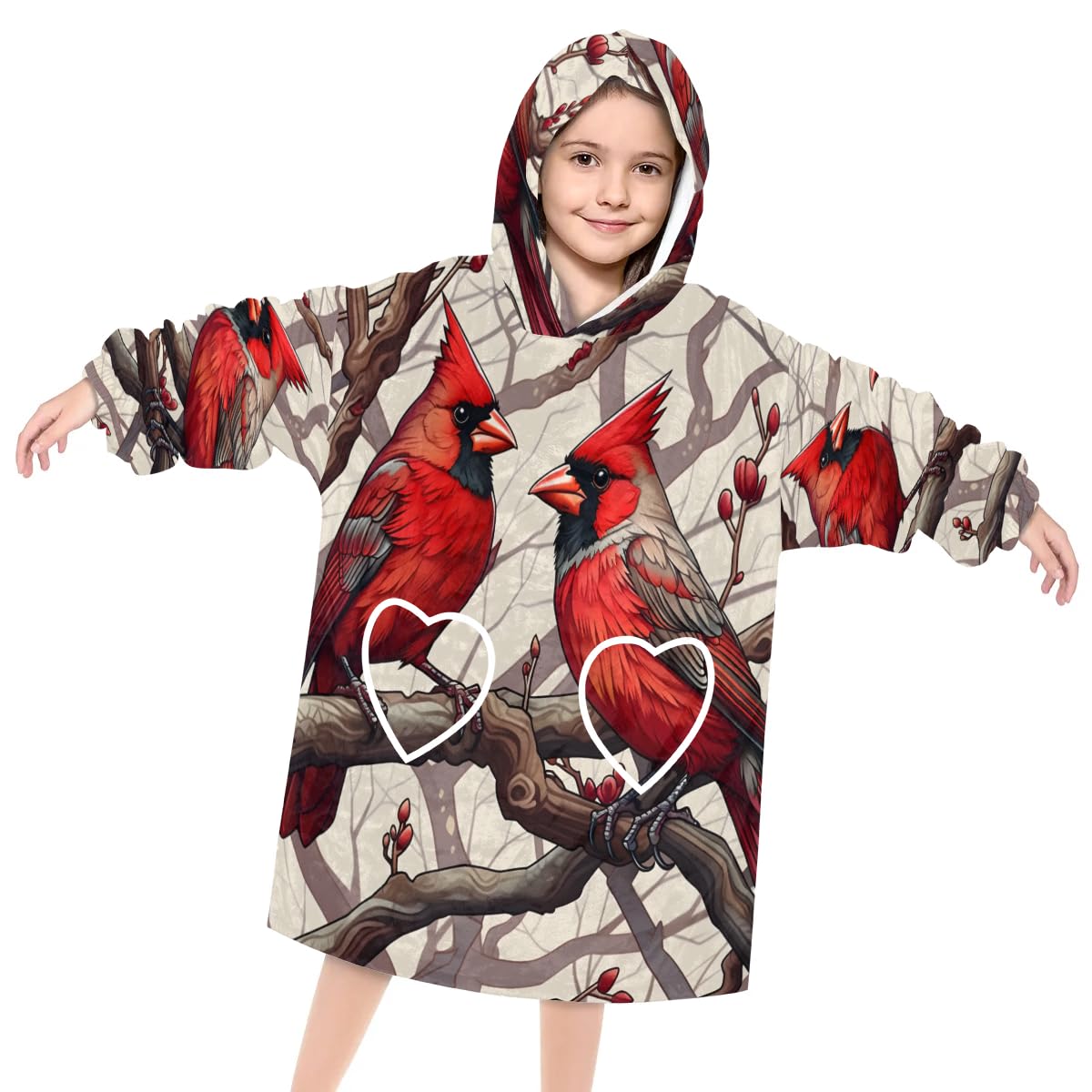 Wearable Blanket Hoodie for Kids, Graceful Birds Fleece Sweatshirt Blanket Oversized Blanket Sweatshirt with Pocket Flannel Warm Hooded Blanket 6-10 Year Old Girl Boy Gift, One Size