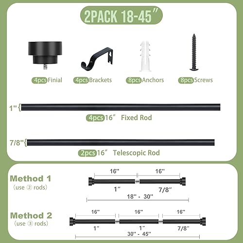 Miniatura 8 de HEI! DEAR Paquete de 2 barras de cortina negras para ventanas de 28 a 48 pulgadas (2.3-4 pies), barra de cortina ajustable de 1 pulgada, barras de