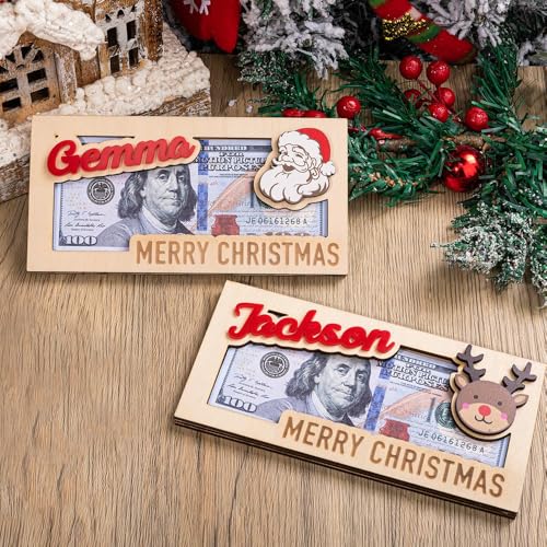 Personalized Christmas Money Holder 2025 2024 Wooden Christmas Card Box Customize Name Christmas Cash Holder Envelope New Year Gifts 5 Styles2