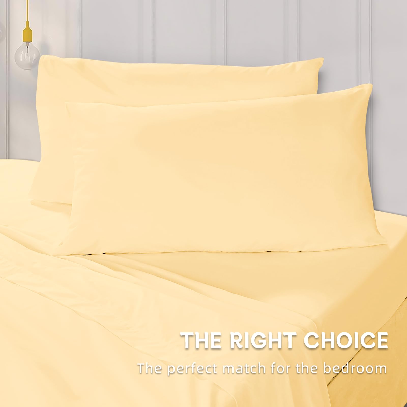 Set of 2 Cushion Covers, 100% Cotton, 50 x 80 cm, 2 Pieces, Super Soft Premium Jersey Pillowcase, Light Yellow - Image 4