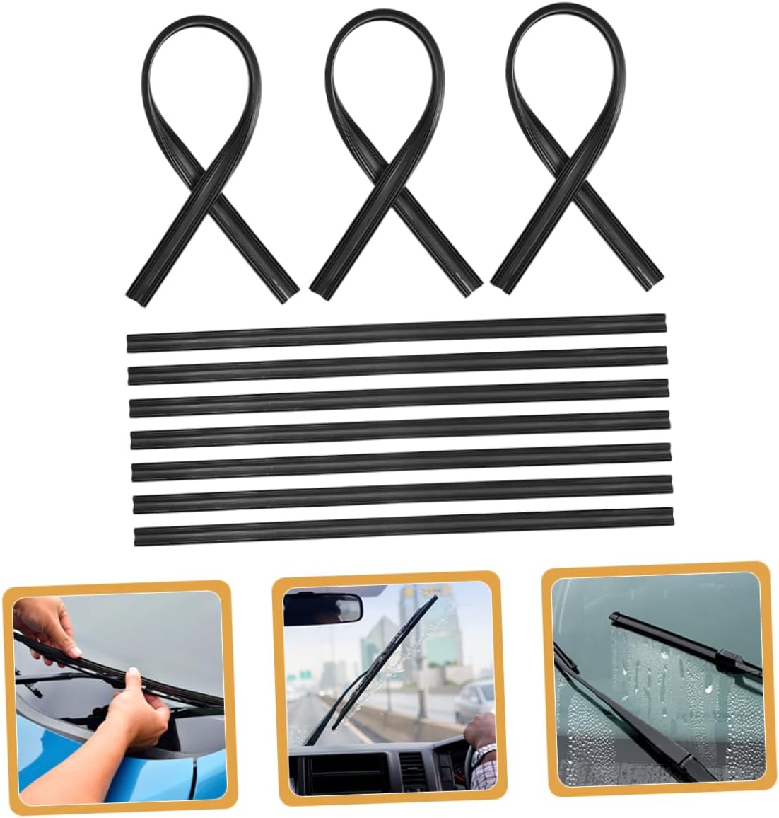 ULTECHNOVO 10pcs Windshield Wiper Rubber Inserts Wiper Refills for Performance Resistant to Aging and Deformation Compatible Blades