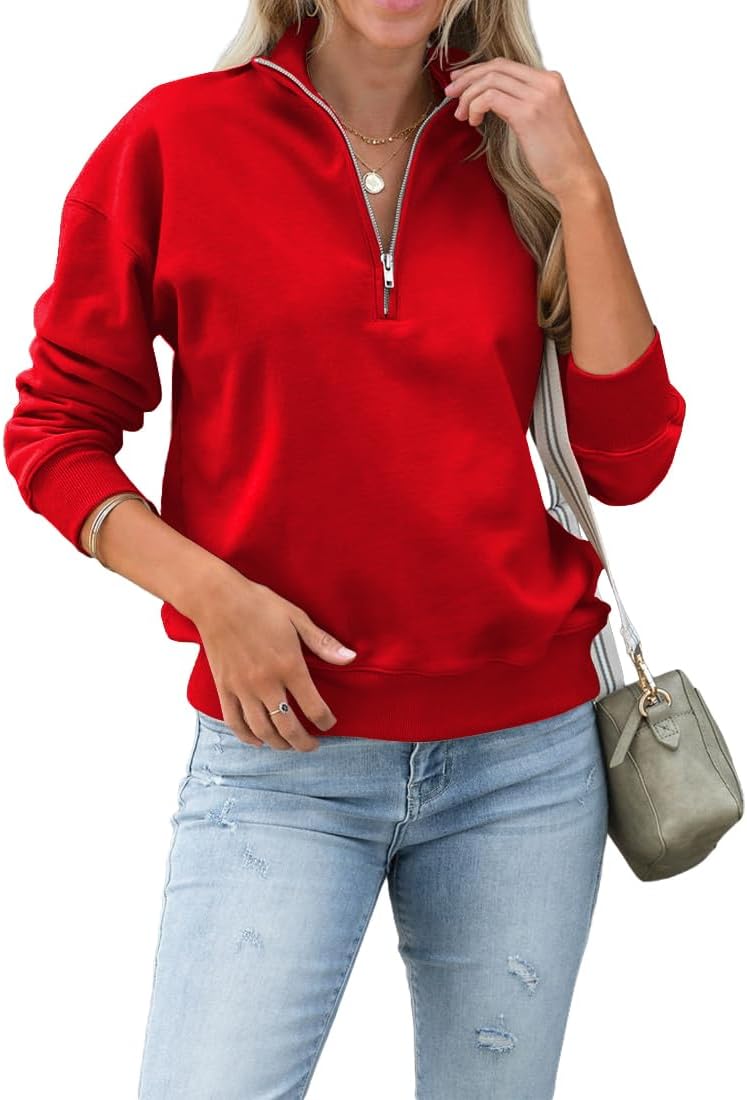 Dressmine Womens Quarter Zip Pullover Casual Long Sleeve Shirts Half Zip Sweatshirt 2025 Trendy Winter Clothes