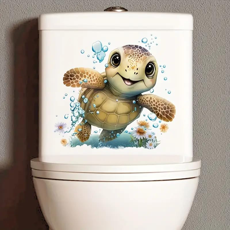Christmas Sea Turtle Marine Toilet Cover Sticker Decals,Spring Flower Leaf Butterfly Waterproof Toilet Lid Tank Seat Decals Cistern Self-Adhesive Bathroom Wall Sticker