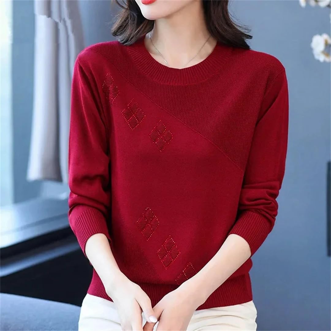 Maglione da donna lavorato a maglia con scollo rotondo allentato sottile pullover in stile occidentale