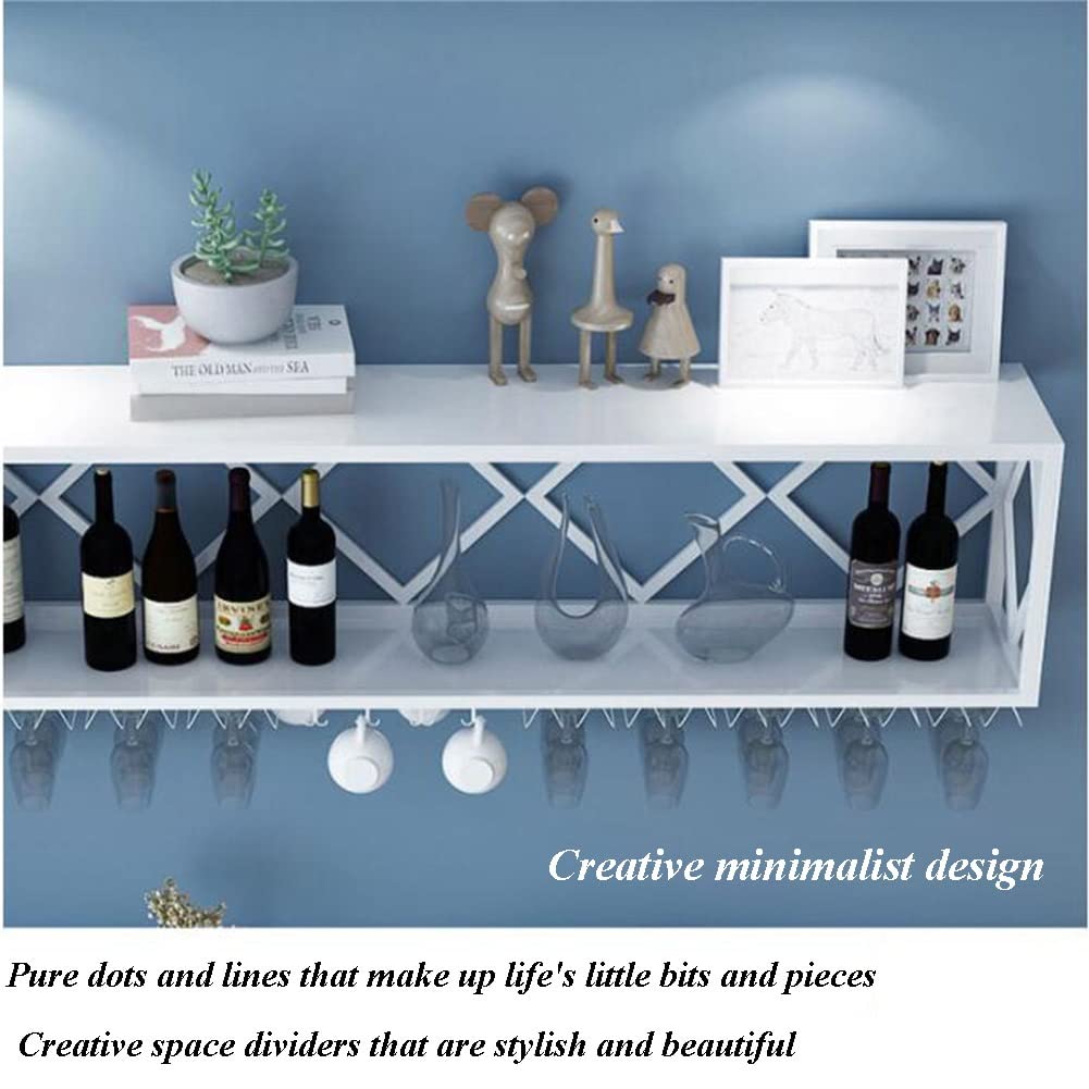 Estantería flotante para colgar en la pared, soporte para botellas de vino de hierro con estante invertido para colgar copas de vino