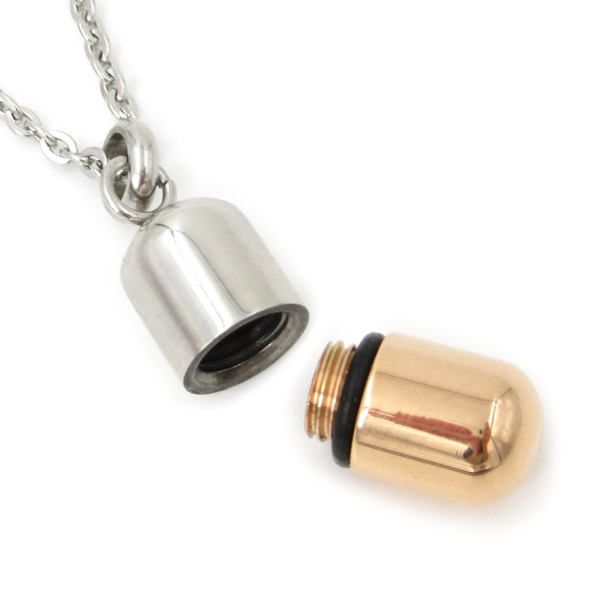 Stainless Steel Small Openable Pill Capsule Pendant Necklace Silver Gold Black Blue