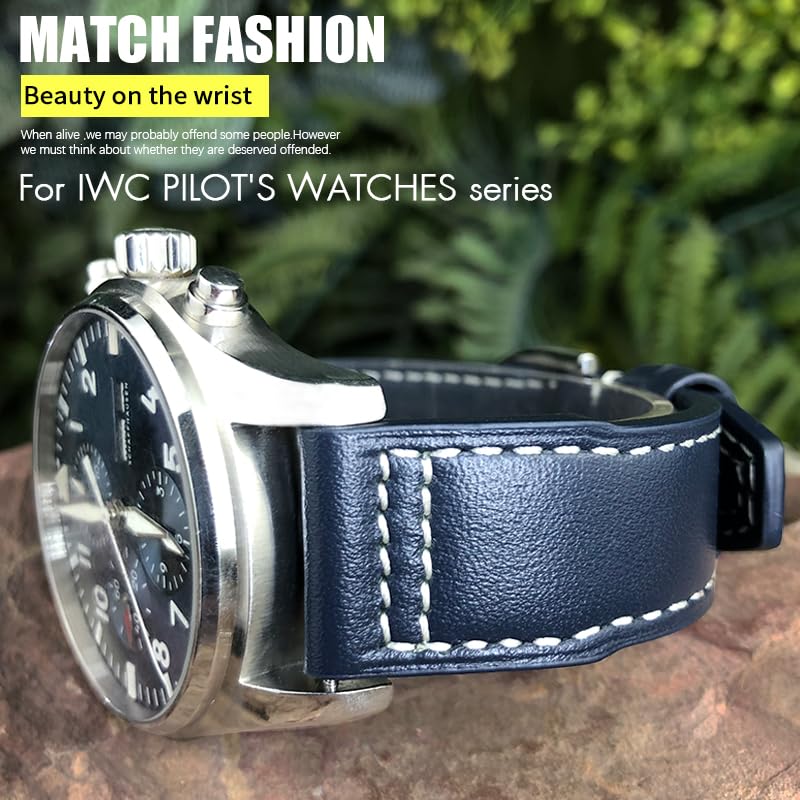 Correa de cuero vacuno de 21 mm y 20 mm para relojes de piloto IWC, pulseras Portugieser, accesorios de correa de reloj azul, herramienta para hombre
