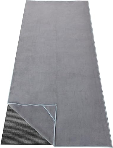 Toalla de yoga, toalla para esterilla de yoga caliente con bolsillos en las esquinas, 25 x 72 pulgadas, microfibra antideslizante absorbente del