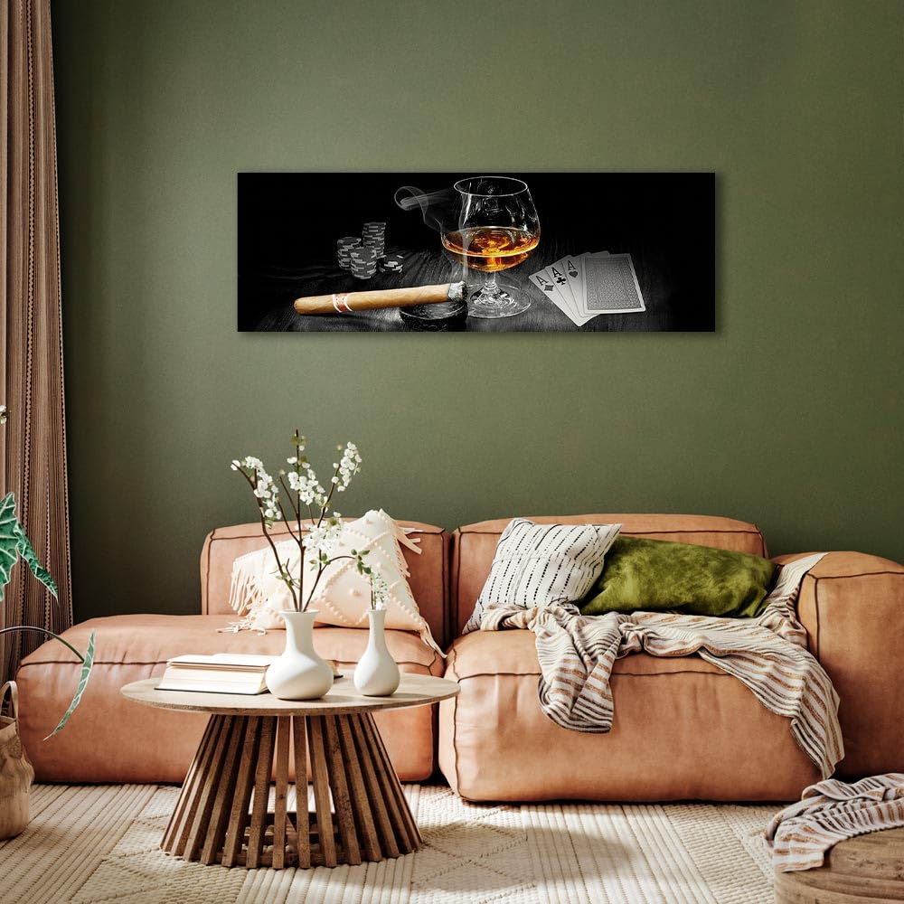 murando - Quadro Fonoassorbente Whiskey e Sigaro Poker 120x40 cm 1 Pezzo - Canvas - Quadri Acustici XXL Grandi - Pannelli Fonoassorbenti Decorativi - Decorazione da Parete Soggiorno - i-B-0003-b-d