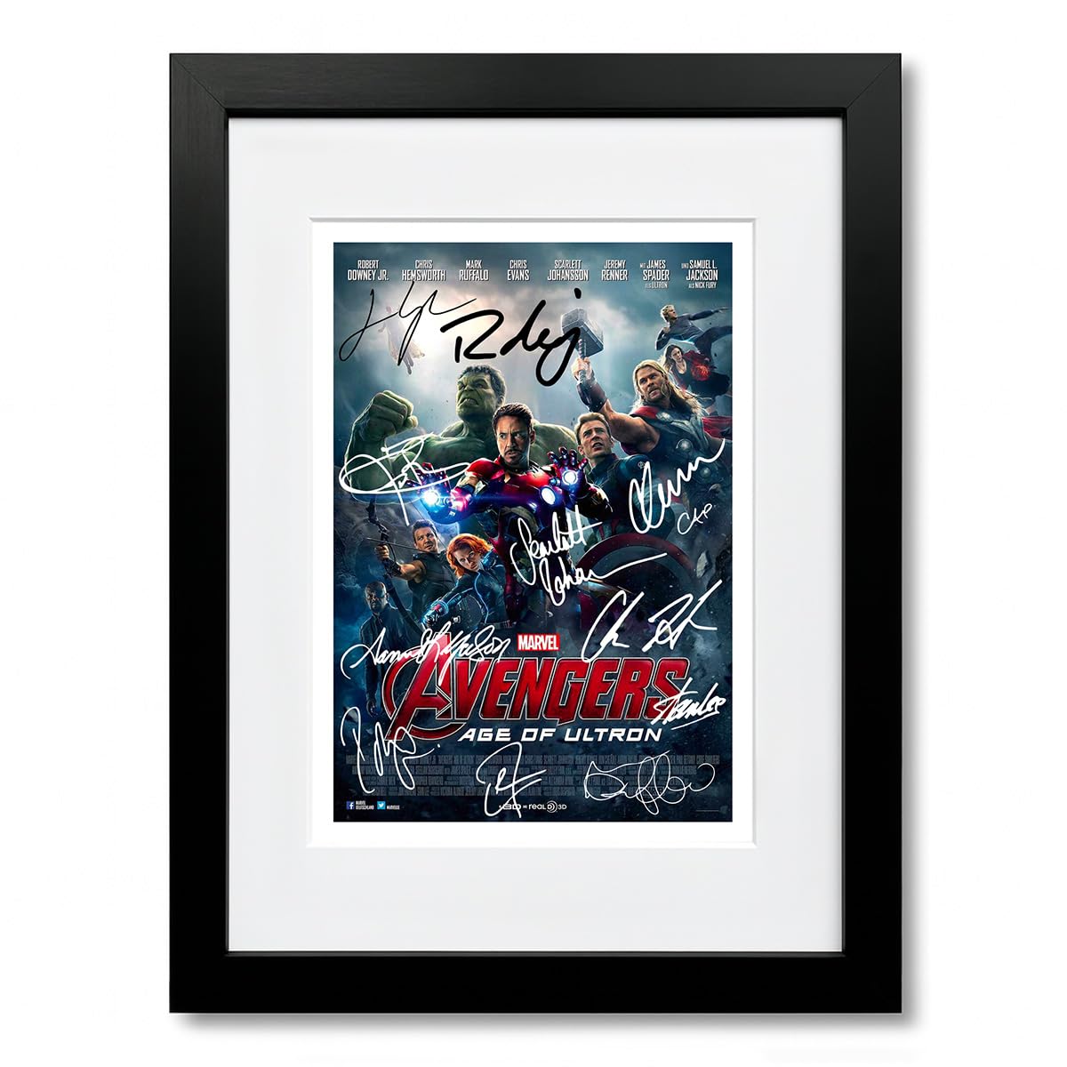 The Avengers All Movie Film Posters Cast Signed A4 Poster Photo Print Framed Autograph Gift Robert Downey Jr, Chris Evans, Mark Ruffalo, Chris Hemsworth (Avengers Age of Ultron A4 Framed & Mounted)