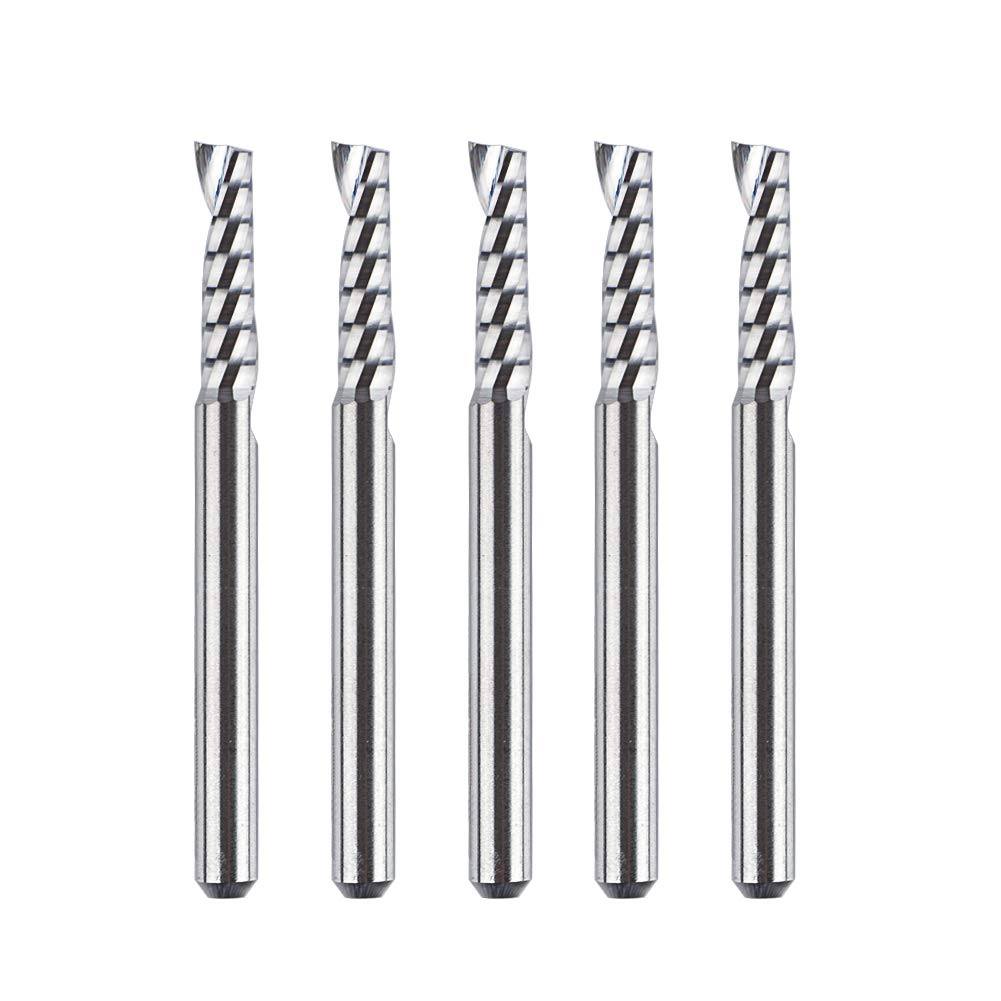 SpeTool 5 Stück Alu Fräser 3,175 mm (1/8") Schaft Einschneidiger CNC Fräser Holz VHM 12mm Schnittlänge Schaftfräser für Aluminium und Kunststoff
