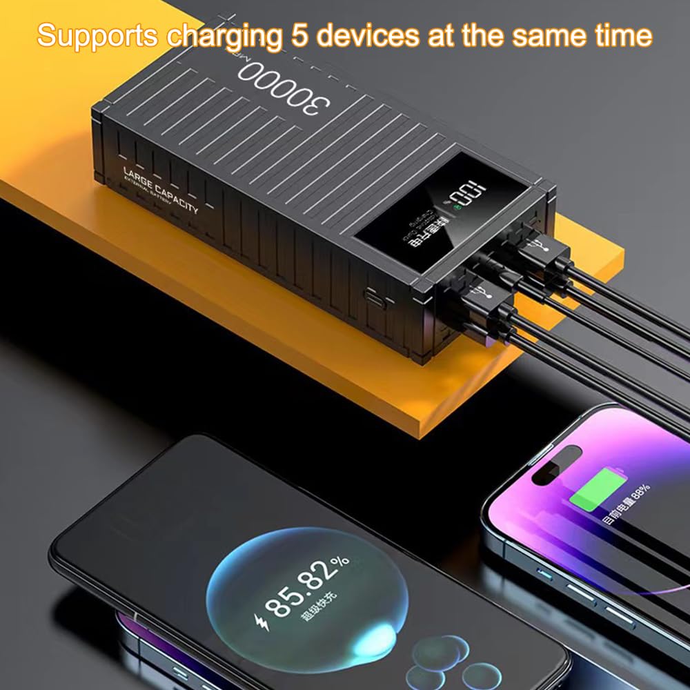 Power Bank ad Alta capacità da 50000 mAh, Caricabatterie Portatile a Ricarica Rapida PD66W con 4 uscite, Batteria Esterna con Display LED per Telefoni Tablet(Size:50000mAh,Color:Nero)