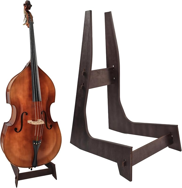 Soporte de madera para contrabajo, apto para contrabajos verticales de 1/8 a 4/4, marrón | Robusto y portátil, soporte para violonchelo con protección de goma, diseño desmontable, Universal se adapta a contrabajo vertical y violonchelo