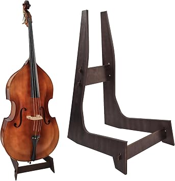 Wooden Double Bass Stand, Fits 1/8 to 4/4 Upright Bass, Brown | Sturdy and Portable, Cello Stand with Rubber Protection, Detachable Design, Universal Fits Upright Double Bass and Cello