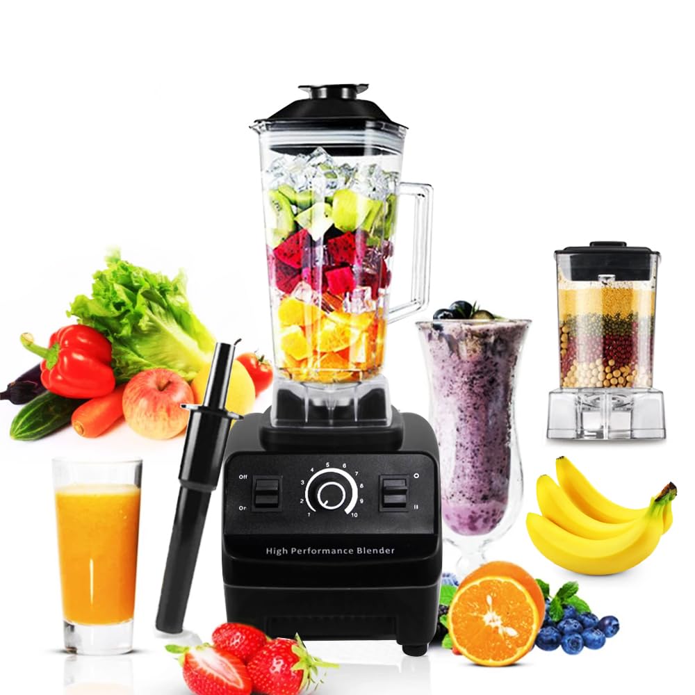 Blender Smoothie Maker, Multi-Function Blender, Food Grinder, Home Juicer, Two Size Cups, 2L, 3200W, 10 Adjustable Speeds, Comes with 6 Stainless Steel Blades, Up to 48000 RPM